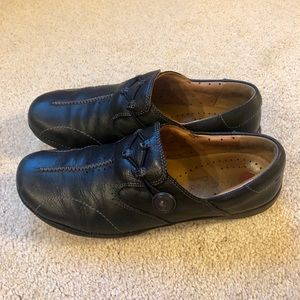 Clarks Unstructured black leather loafers